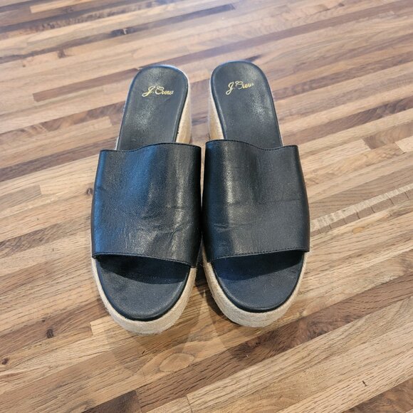 J.Crew Black Leather Platform Espadrille Sandal/Slide Style #AN868 - Picture 2 of 14
